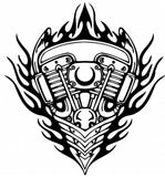 Motor with Flames vinyl decal - For Cars, Laptops, Sticker, Mirrors, etc.