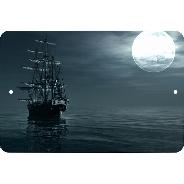 Pirate Ship "Big Moon" metal sign - Wall Decor - Aluminum Door Sign - Wall Metal Sign - Kid's Room - Study - Man Cave - She Shed - Wall Art